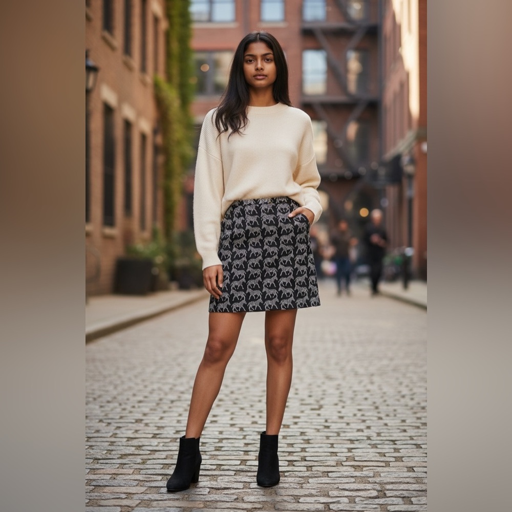 J. Crew Jacquard Zebra Mini Skirt Black Silver Metallic Pattern Size 00 - Picture 16 of 16